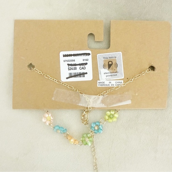 NWT Urban Outfitters Colorful Beaded Flower Chain Necklace - Picture 2 of 3